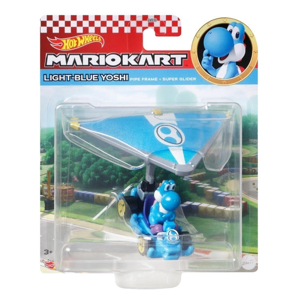 Hot Wheels Mattel Mario Kart Glider Light-Blue Yoshi Pipe Frame com Super Glider