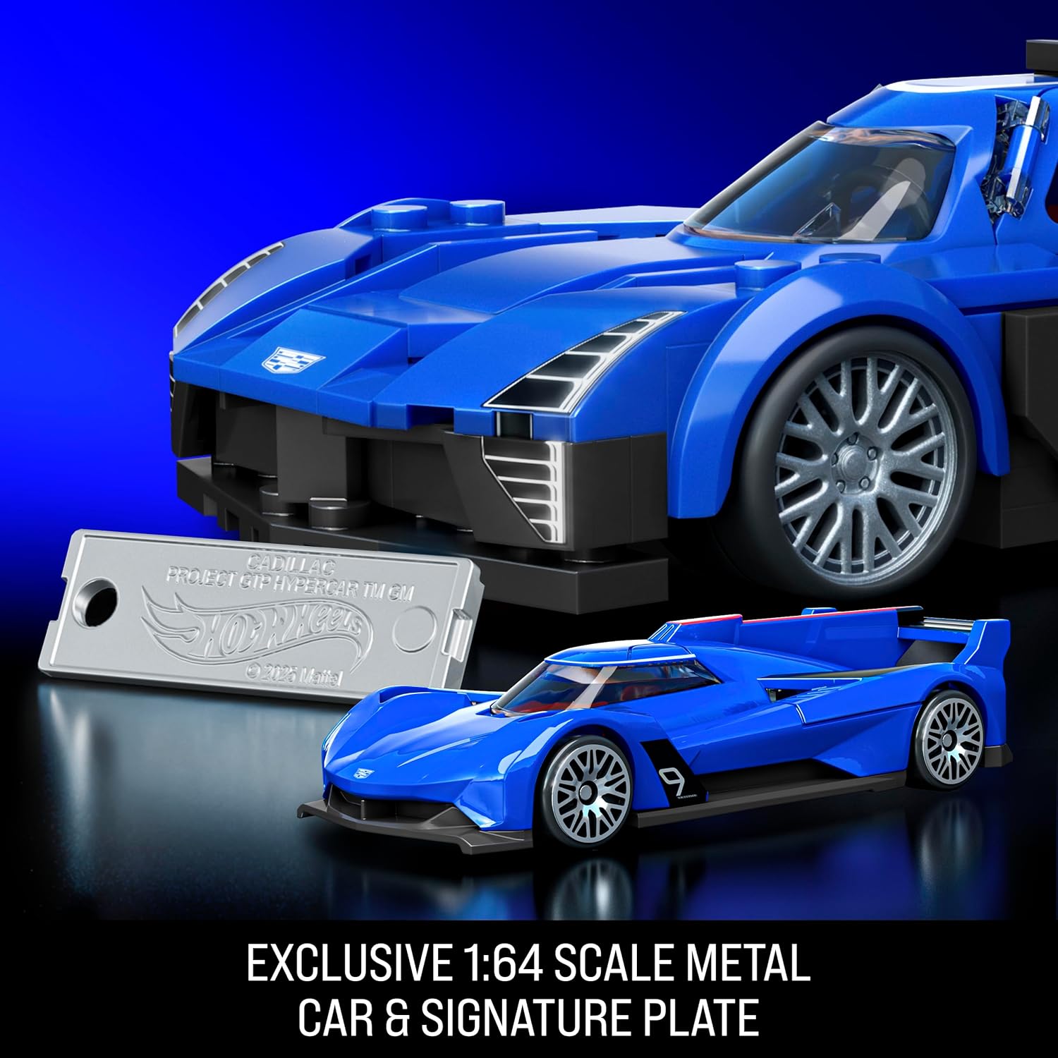 Hot Wheels Jogo de Construção Speed Cadillac Project GTP Hypercar em escala 1:32 com Placa de Coleção e 1 carrinho de metal Perfeito para colecionadores