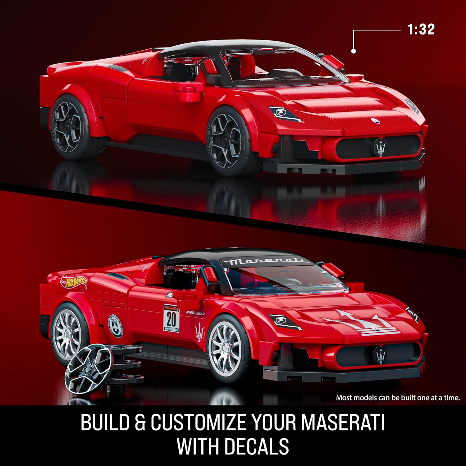 Hot Wheels Jogo de Construção Speed Maserati MC20 em escala 1:32 com Placa de Coleção e 1 carrinho de metal Perfeito para colecionadores