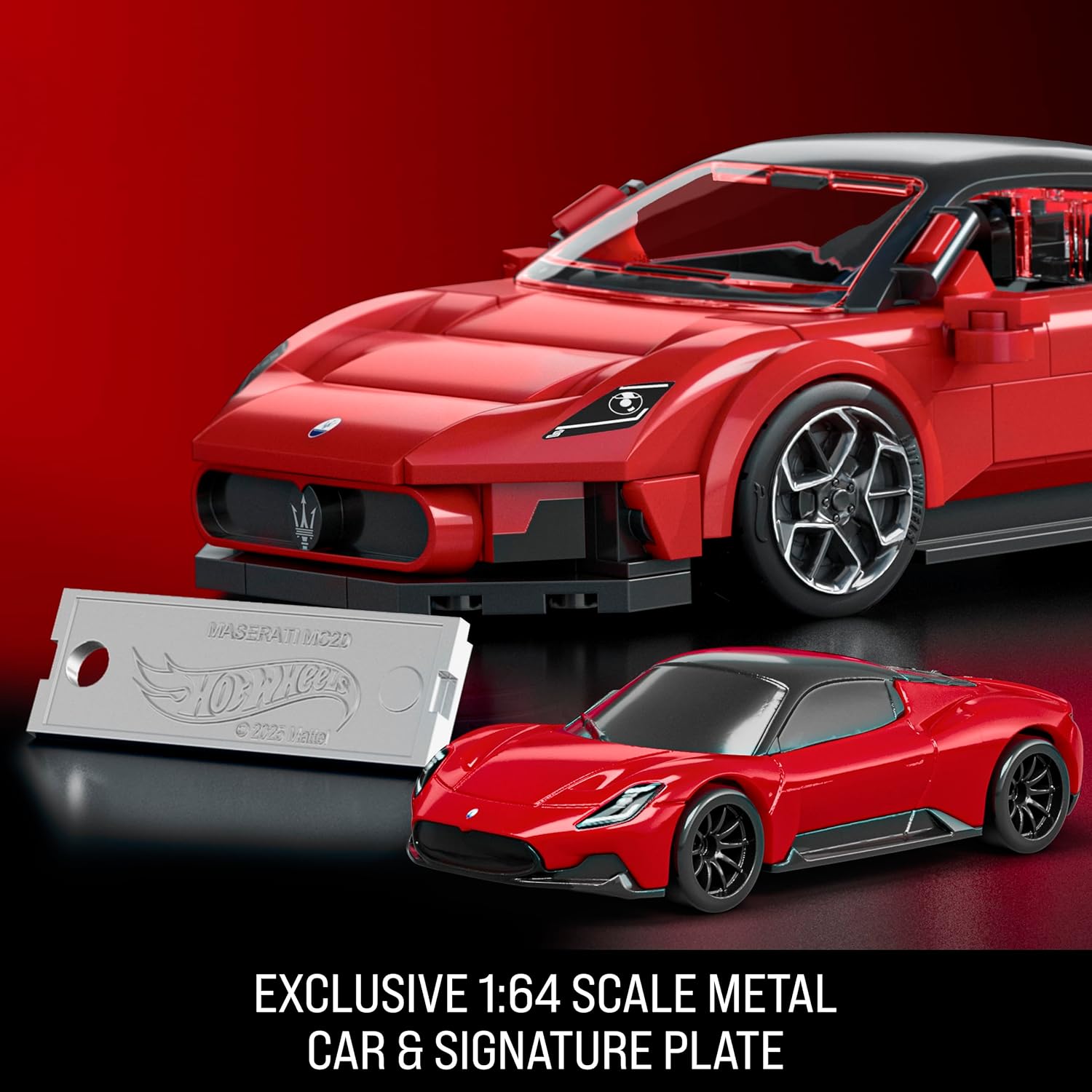 Hot Wheels Jogo de Construção Speed Maserati MC20 em escala 1:32 com Placa de Coleção e 1 carrinho de metal Perfeito para colecionadores