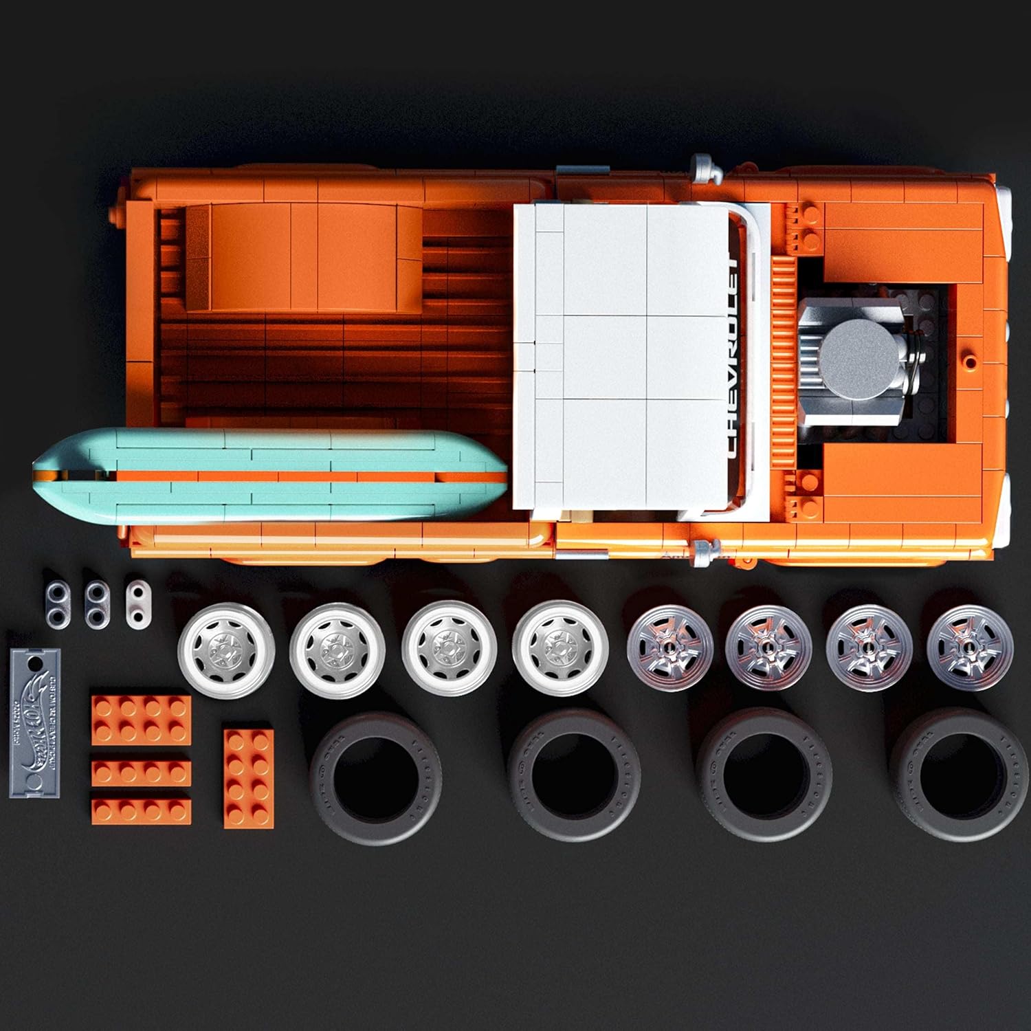 Hot Wheels Jogo de Construção Elite Custom Chevy Pickup em escala 1:16 com Placa de Coleção e 1 carrinho de metal Perfeito para colecionadores