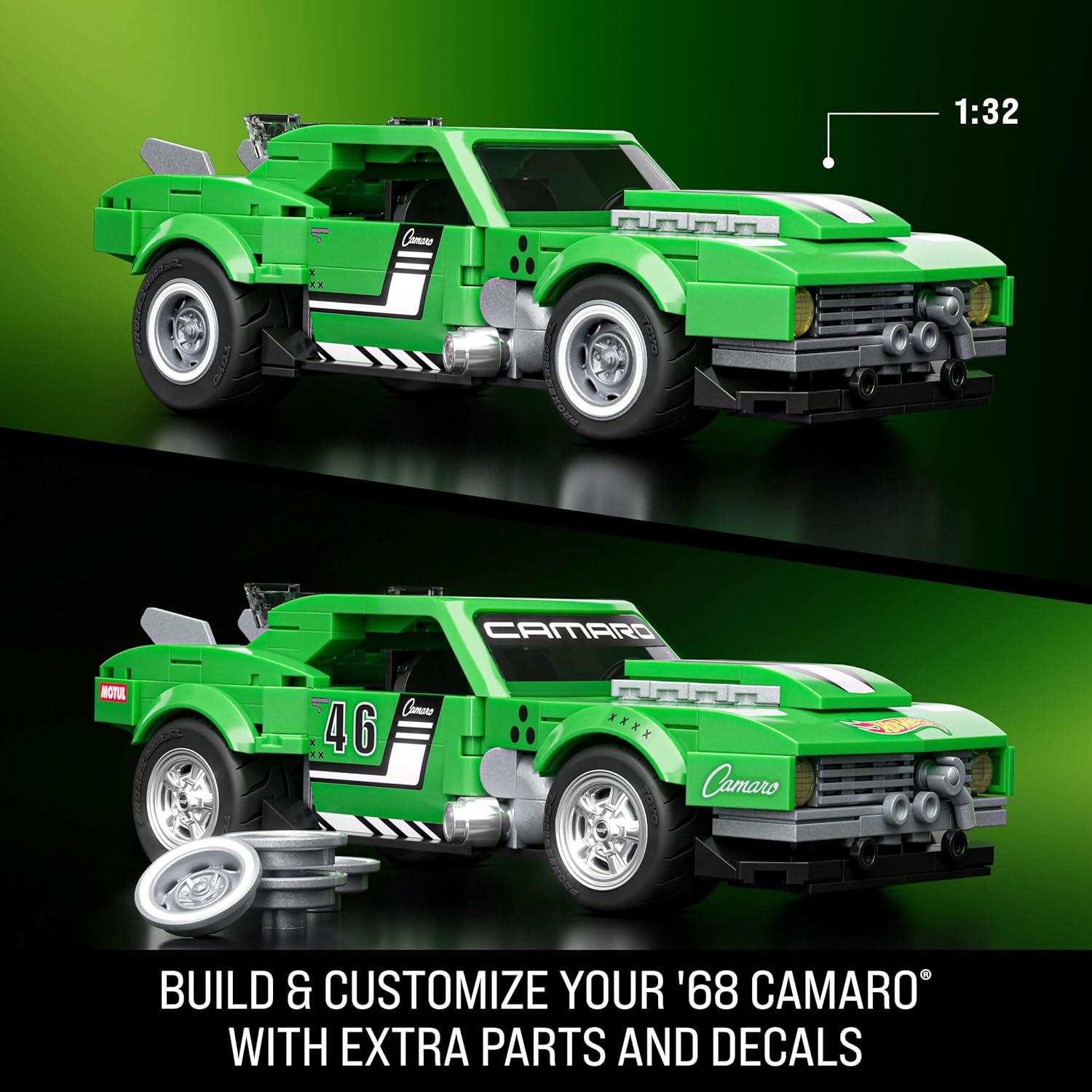 Hot Wheels Jogo de Construção Speed 68 Custom Camaro em escala 1:32 com Placa de Coleção e 1 carrinho de metal Perfeito para colecionadores