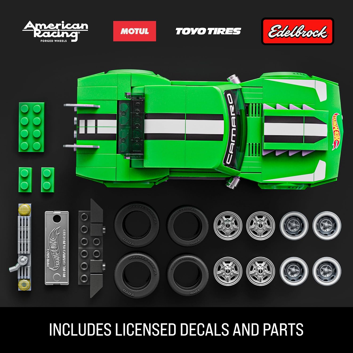 Hot Wheels Jogo de Construção Speed 68 Custom Camaro em escala 1:32 com Placa de Coleção e 1 carrinho de metal Perfeito para colecionadores