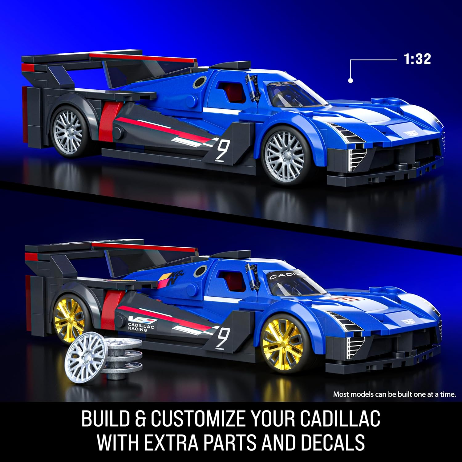 Hot Wheels Jogo de Construção Speed Cadillac Project GTP Hypercar em escala 1:32 com Placa de Coleção e 1 carrinho de metal Perfeito para colecionadores