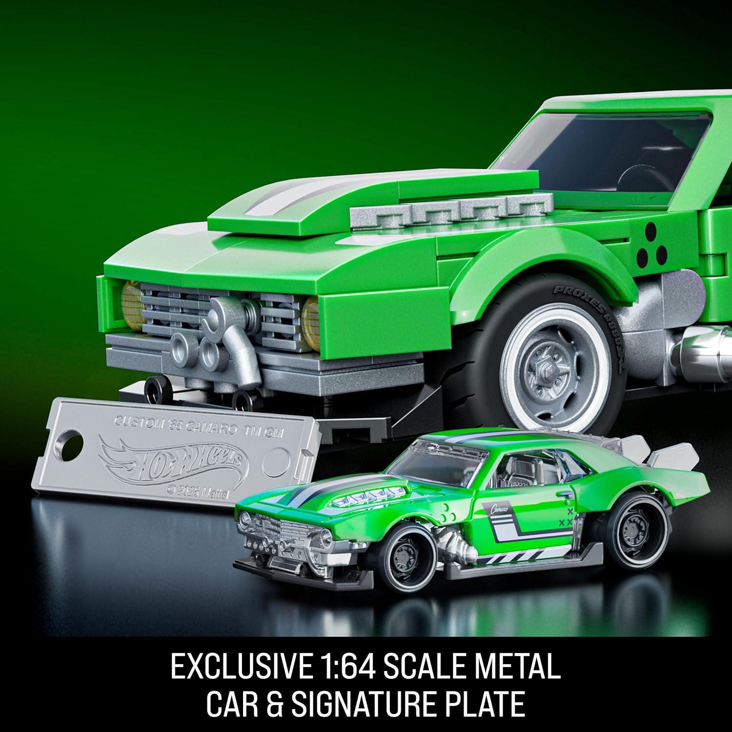 Hot Wheels Jogo de Construção Speed 68 Custom Camaro em escala 1:32 com Placa de Coleção e 1 carrinho de metal Perfeito para colecionadores