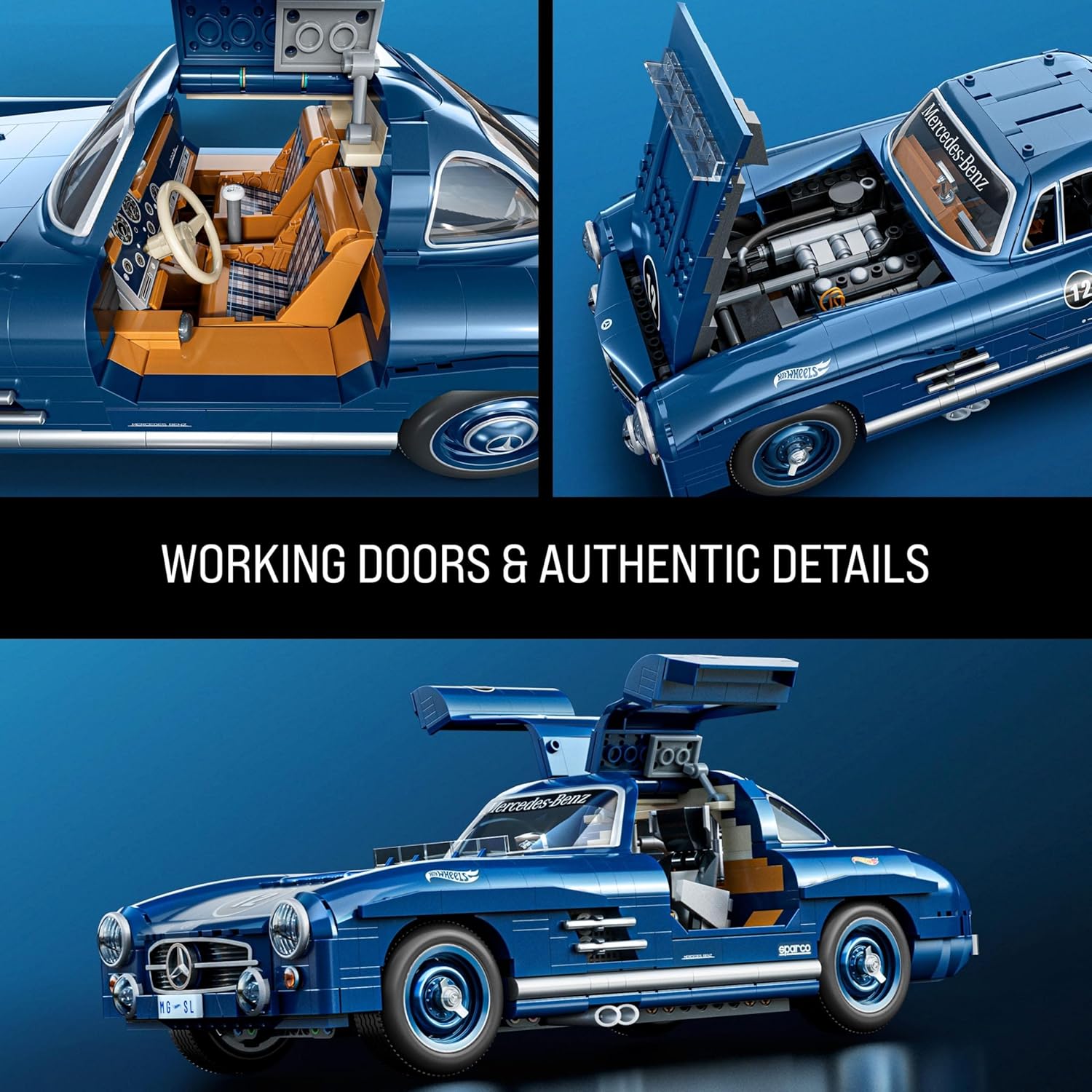 Hot Wheels Jogo de Construção Premium Mercedes Benz 300 SL modelo montável em escala 1:12 com Placa de Coleção e 1 carrinho de metal Perfeito para colecionadores
