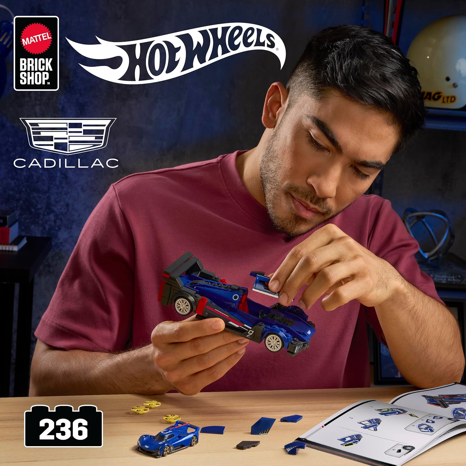 Hot Wheels Jogo de Construção Speed Cadillac Project GTP Hypercar em escala 1:32 com Placa de Coleção e 1 carrinho de metal Perfeito para colecionadores