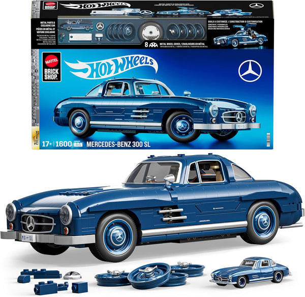 Hot Wheels Jogo de Construção Premium Mercedes Benz 300 SL modelo montável em escala 1:12 com Placa de Coleção e 1 carrinho de metal Perfeito para colecionadores