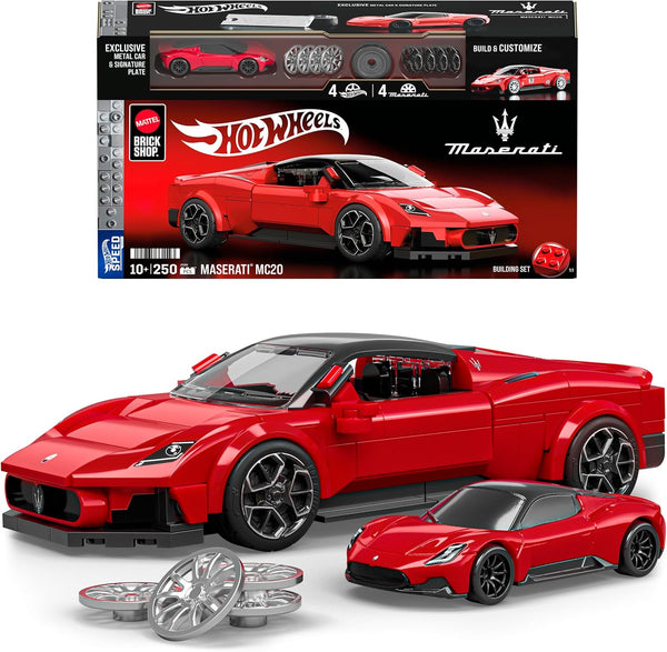 Hot Wheels Jogo de Construção Speed Maserati MC20 em escala 1:32 com Placa de Coleção e 1 carrinho de metal Perfeito para colecionadores