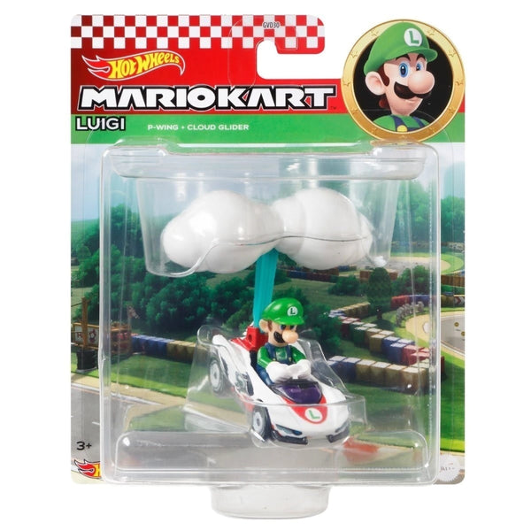 Hot Wheels Mattel Mario Kart Glider Luigi P-Wing com Cloud Glider