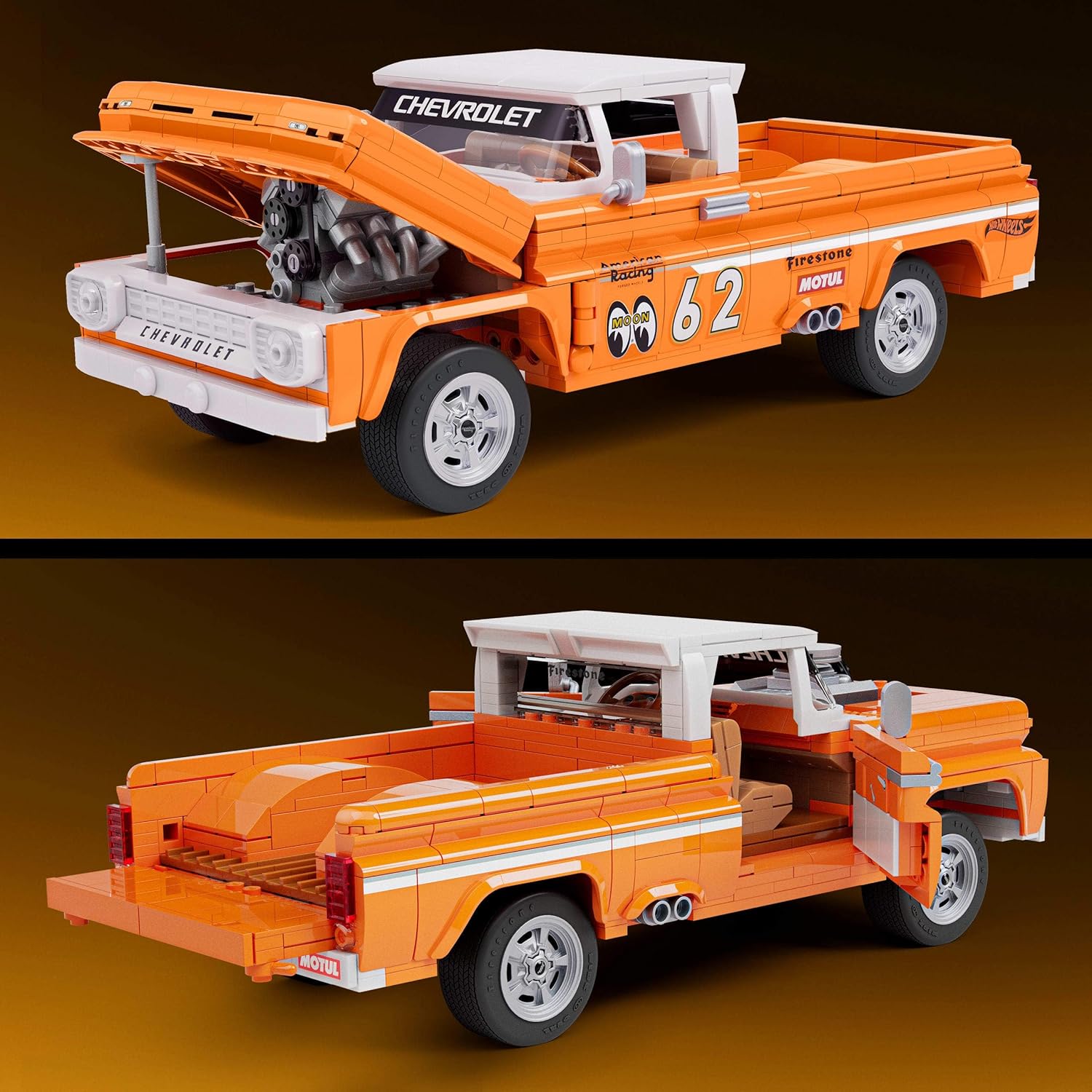 Hot Wheels Jogo de Construção Elite Custom Chevy Pickup em escala 1:16 com Placa de Coleção e 1 carrinho de metal Perfeito para colecionadores