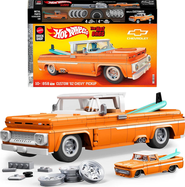 Hot Wheels Jogo de Construção Elite Custom Chevy Pickup em escala 1:16 com Placa de Coleção e 1 carrinho de metal Perfeito para colecionadores