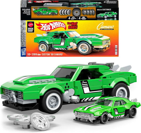 Hot Wheels Jogo de Construção Speed 68 Custom Camaro em escala 1:32 com Placa de Coleção e 1 carrinho de metal Perfeito para colecionadores