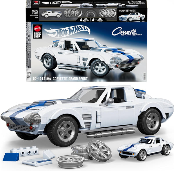 Hot Wheels Jogo de Construção Elite Corvette Grand Sport em escala 1:16 com Placa de Coleção e 1 carrinho de metal Perfeito para colecionadores