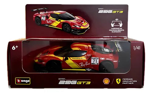 Miniatura Ferrari/shell 296 Gt3, 1/41 Bburago, C/ Remoto Vermelho