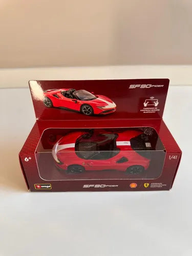 Miniatura Ferrari/shell Sf90 Spider, 1/41 Bburago, C/ Remoto Vermelho
