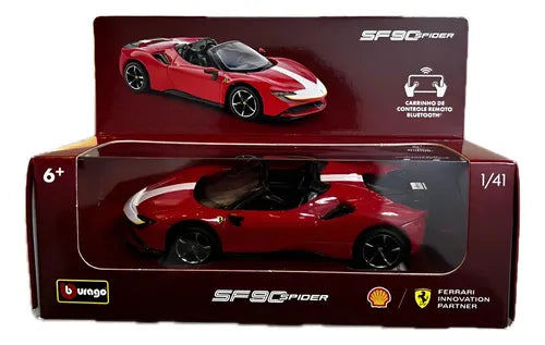 Miniatura Ferrari/shell Sf90 Spider, 1/41 Bburago, C/ Remoto Vermelho