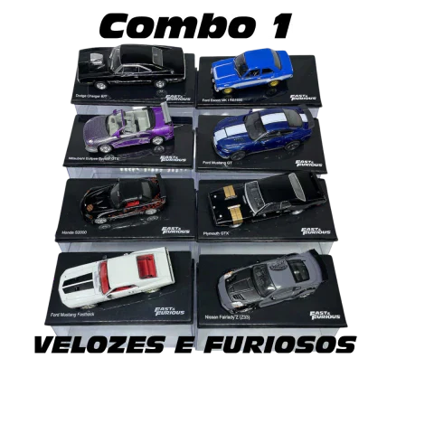 Combo 1 Velozes e Furiosos com 8 Miniaturas da Coleção Velozes e Furiosos 1:43