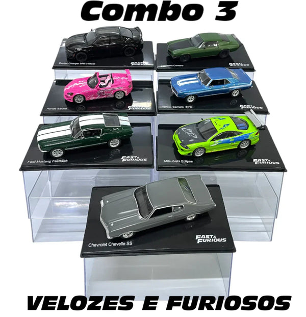 Combo 3 Velozes e Furiosos com 7 Miniaturas da coleção Velozes e Furiosos 1:43
