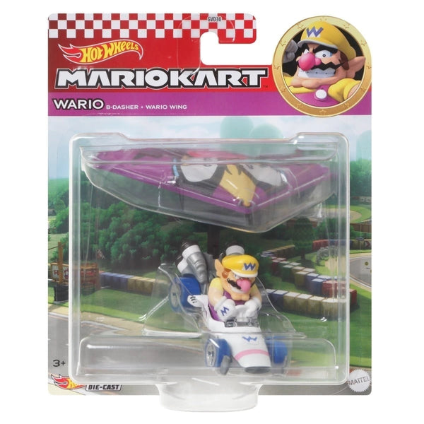 Hot Wheels Mattel Mario Kart Glider Wario B-Dasher com Wario Wing